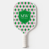 Green Pink Argyle Monogram ピックルボールラケット (正面)