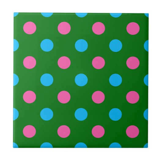 Green Pink Blue Polka Dot Pattern タイル (正面)
