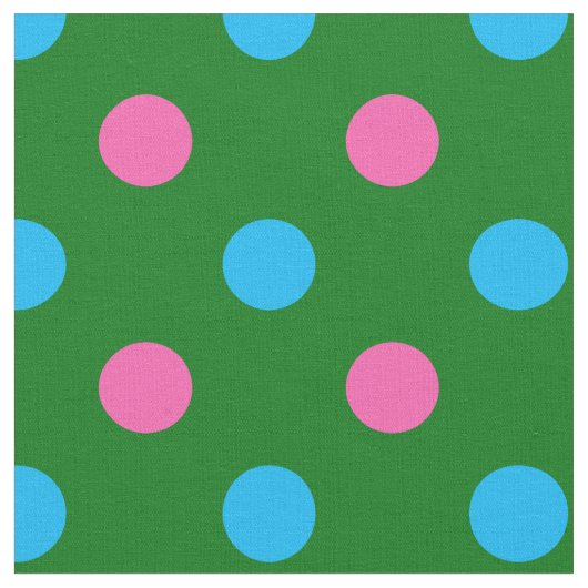 Green Pink Blue Polka Dot Pattern ファブリック (クローズアップ)