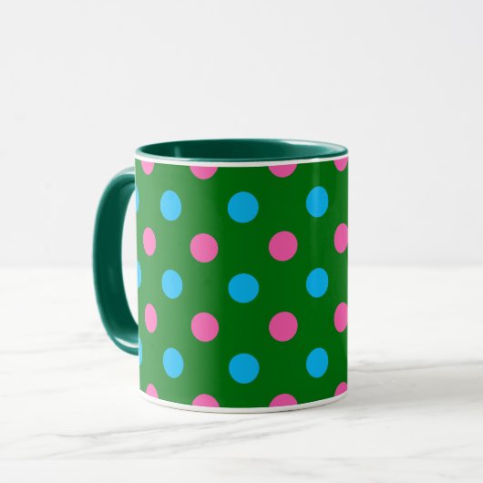 Green Pink Blue Polka Dot Pattern マグカップ (正面左)