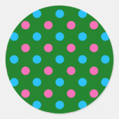 Green Pink Blue Polka Dot Pattern ラウンドシール (正面)