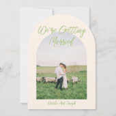 Green Pink Bow Floral Summer Arched Photo Wedding 招待状 (裏面)