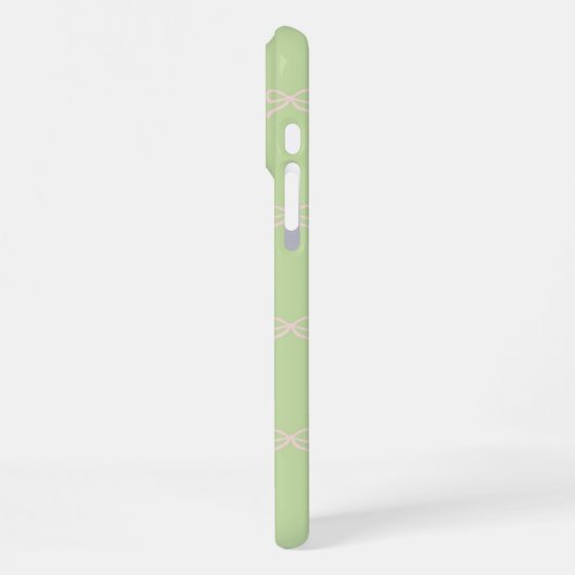 Green Pink Bow Pattern Coquette Girly Spring iPhoneケース (左側面)