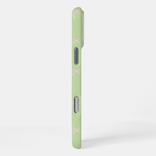Green Pink Bow Pattern Coquette Girly Spring iPhoneケース (右側面)