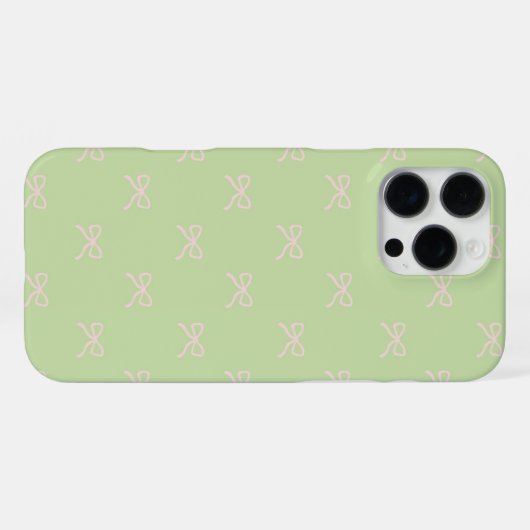 Green Pink Bow Pattern Coquette Girly Spring iPhoneケース (裏面横)
