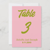Green Pink Colorful Funky Wedding Table Number     招待状 (正面)