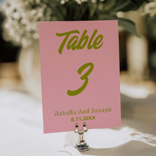 Green Pink Colorful Funky Wedding Table Number     招待状