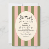 Green Pink Hand drawn Striped Wedding  招待状 (正面)