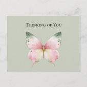 Green Pink Mint Butterfly Thinking of You ポストカード (正面)