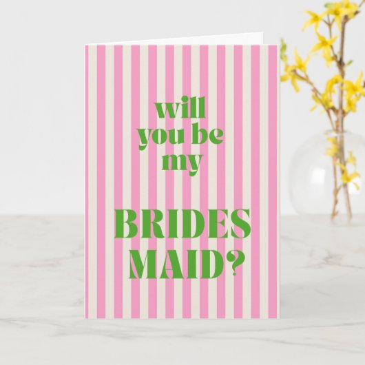 Green + Pink Modern Stripe Bridesmaid Proposal カード (黄色い花)