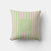 Green & Pink Monogram Stripe Preppy Pastel Spring  クッション (正面)
