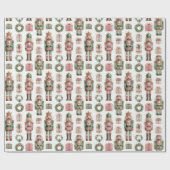 Green-Pink Nutcracker Holiday Pattern ラッピングペーパー (フラット)