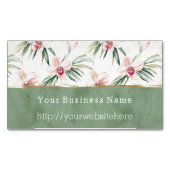 Green Pink Orchid Flowers Business name website マグネット名刺 (正面)