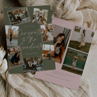 Green & Pink Photo Collage Graduation 案内状