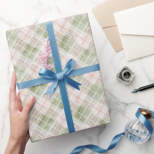 Green Pink Plaid Stripes Birthday ラッピングペーパー (ギフト)