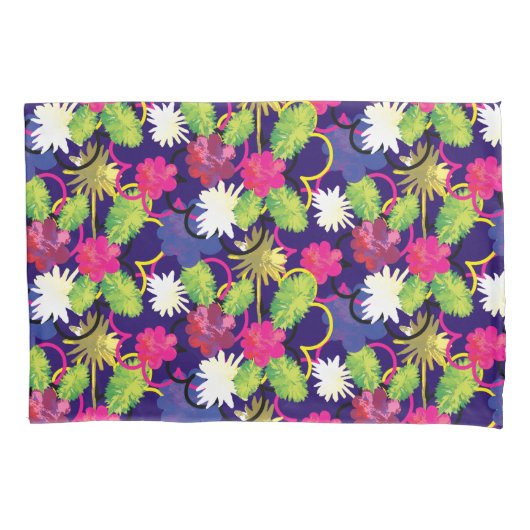 Green Pink Purple Tropical Exotic Abstract Floral 枕カバー (正面)