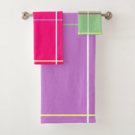 Green Pink Purple Yellow Stripes   バスタオルセット