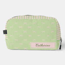 Green Pink Stripe Bow Pattern Coquette Cosmetic ドップキット