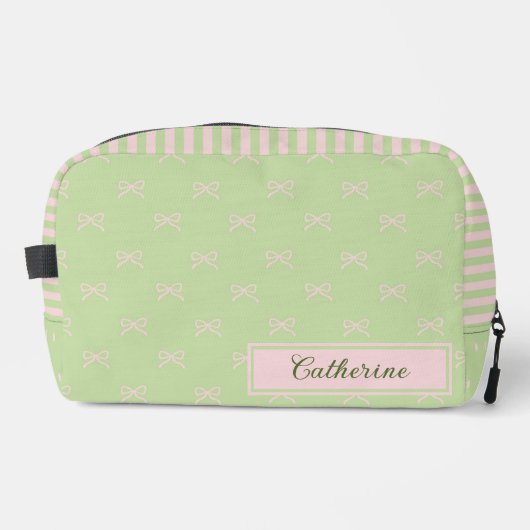 Green Pink Stripe Bow Pattern Coquette Cosmetic ドップキット (正面)