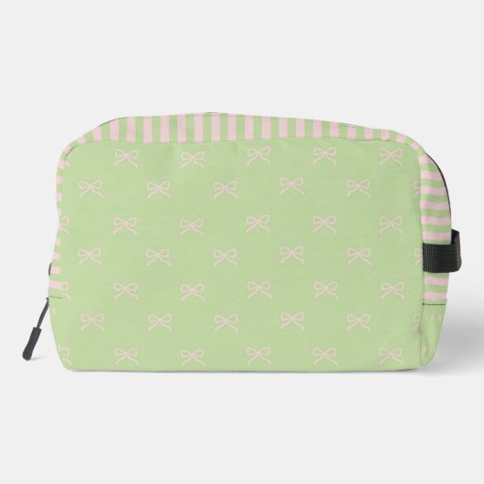 Green Pink Stripe Bow Pattern Coquette Cosmetic ドップキット (裏面)