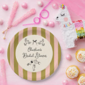 Green Pink Striped Cute illustrated Bridal Shower ペーパープレート (パーティー)