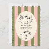 Green Pink Striped Cute illustrated Bridal Shower 招待状 (正面)