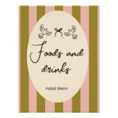 Green Pink Striped “Food and Drinks” Wedding ポスター (正面)