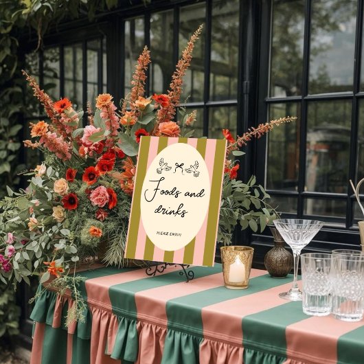 Green Pink Striped “Food and Drinks” Wedding ポスター