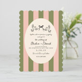 Green Pink Striped Hand drawn  Wedding  招待状