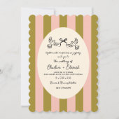 Green pink Striped Whimsical Wedding 招待状 (正面)