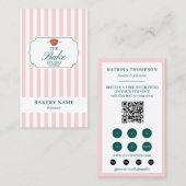 Green Pink Stripes Bakery Logo Loyalty Punch 名刺 (正面/裏面)