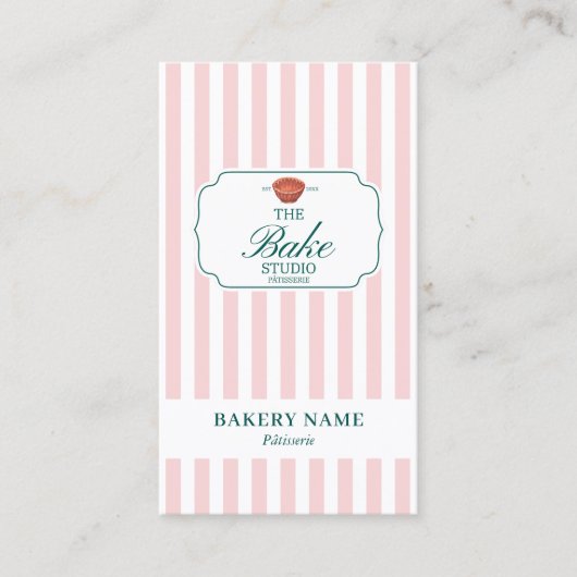Green Pink Stripes Bakery Logo Loyalty Punch 名刺 (正面)