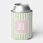 Green & Pink Stripes Monogram Nautical Sailing 缶クーラー (缶正面)