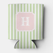 Green & Pink Stripes Monogram Nautical Sailing 缶クーラー (正面)