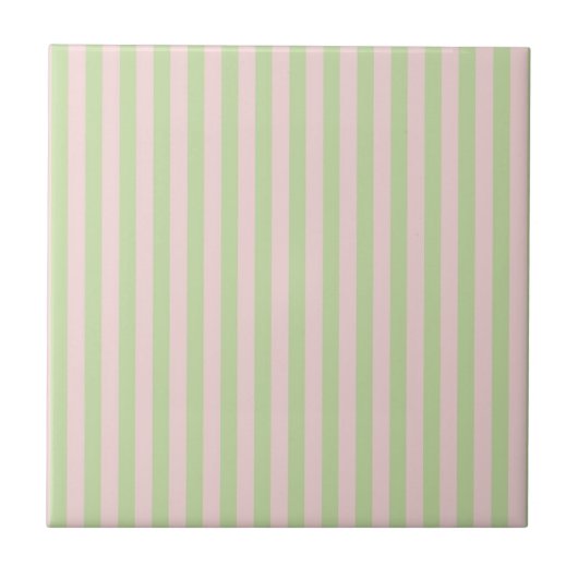 Green Pink Stripes Pattern Minimal Modern Spring タイル (正面)