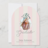 Green Pink Stripes Photo Graduation Announcement 招待状 (正面)