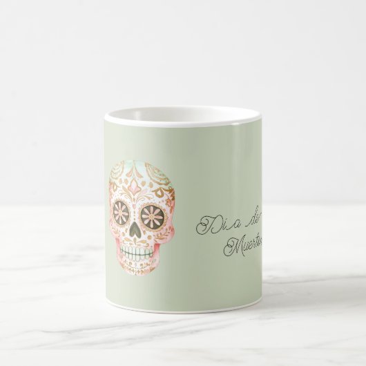 Green Pink Sugar Skull Día de los Muertos コーヒーマグカップ (中央)