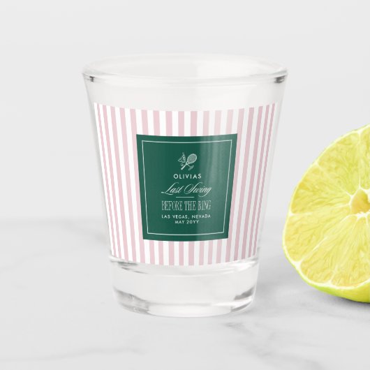 Green pink Tennis Bachelorette elegant modern ショットグラス (正面)