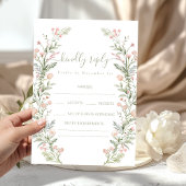 Green pink wildflower floral wedding RSVP cards