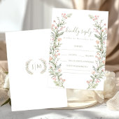 Green pink wildflower floral wedding RSVP cards
