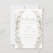 Green pink wildflower floral wedding RSVP cards (正面)