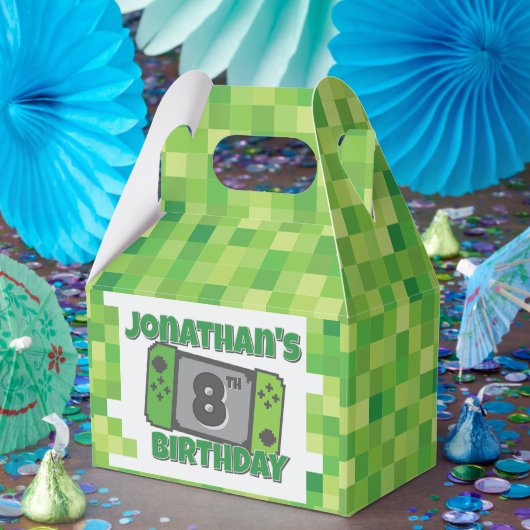 Green Pixel Birthday Favor Box フェイバーボックス (パーティー)