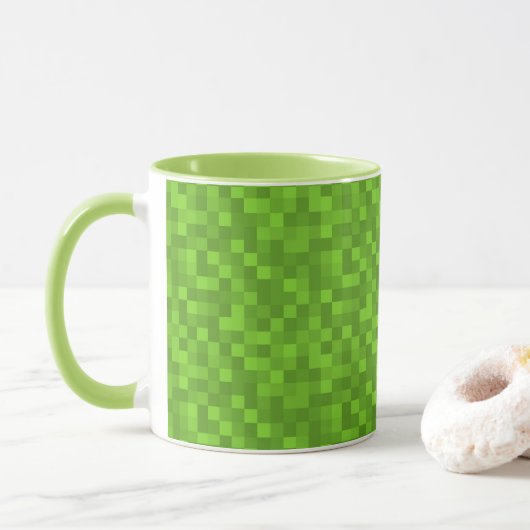 Green Pixel Pattern Retro 8-Bit Gaming マグカップ (ドーナツ)