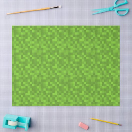 Green Pixel Pattern Retro 8-Bit Gaming 薄葉紙 (クラフト)
