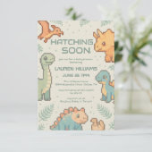 Green Pixelated Dinosaur Baby Shower party boy 招待状 (スタンド正面)