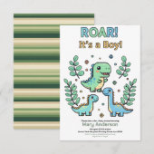 Green Pixelated Dinosaur Baby Shower party boy 招待状 (正面/裏面)