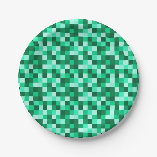 Green Pixels Gift Tag, Minecraft Inspired Print ペーパープレート (正面)