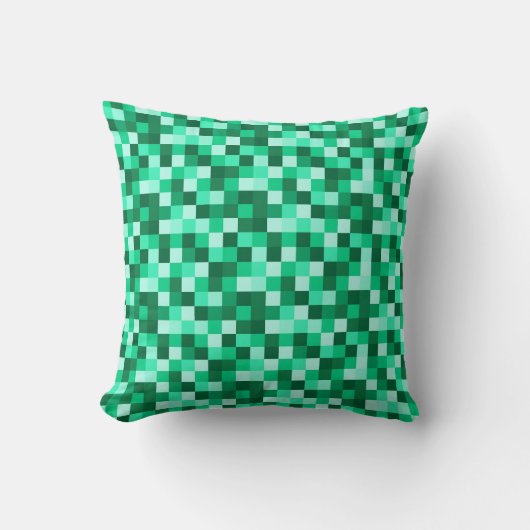 Green Pixels Minecraft Inspired Print Throw Pillow クッション (正面)