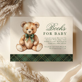 Green Plaid Bear Baby Shower Books For Baby エンクロージャーカード