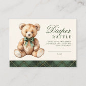 Green Plaid Bear Baby Shower Diaper Raffle エンクロージャーカード (正面)